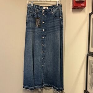 PAIGE Button-Front Long Denim Skirt in Blue Wash